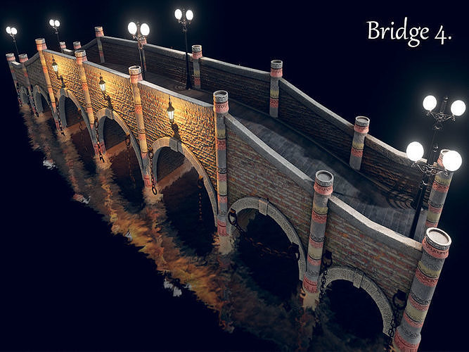 Bridge 4 at night Low-poly 3D model