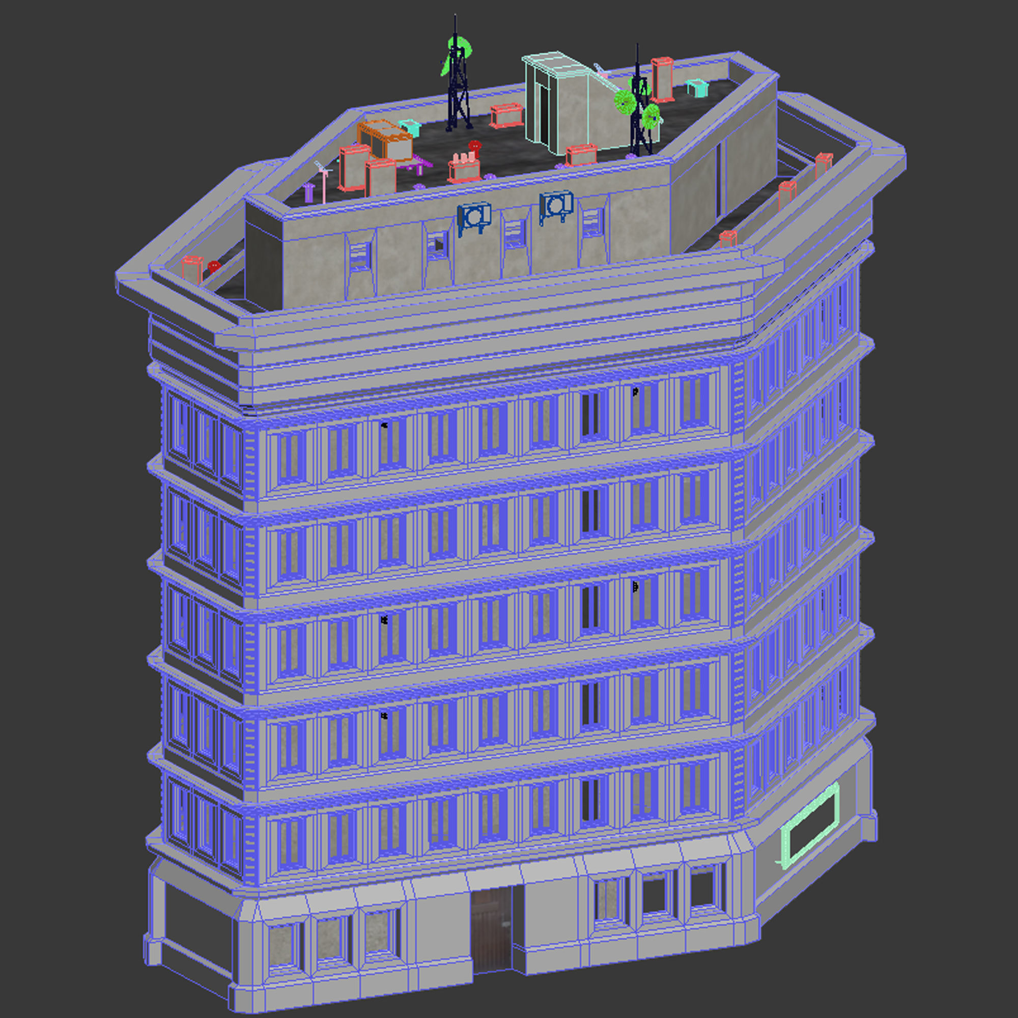 Building Skyscraper City Town Downtown Office Space Work Street Low-poly 3D model_8