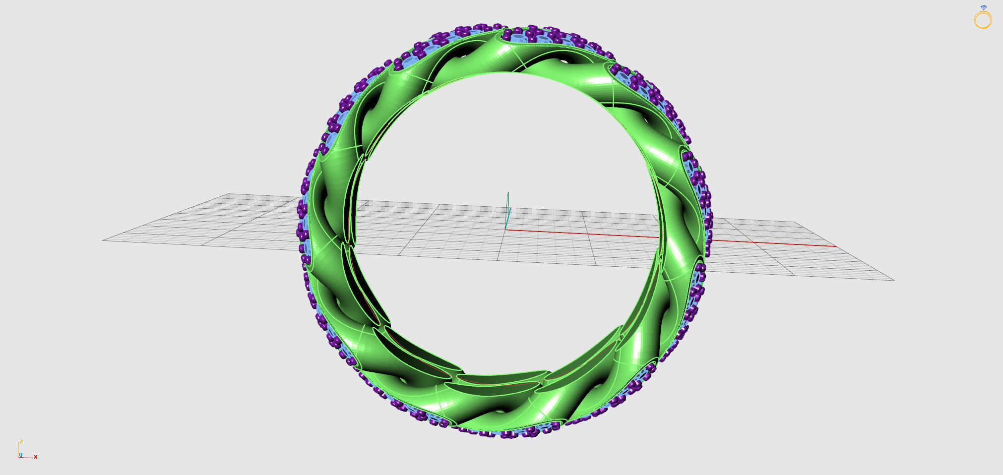 Cuban Link Ring With Stones - Size 12 3D print model_8