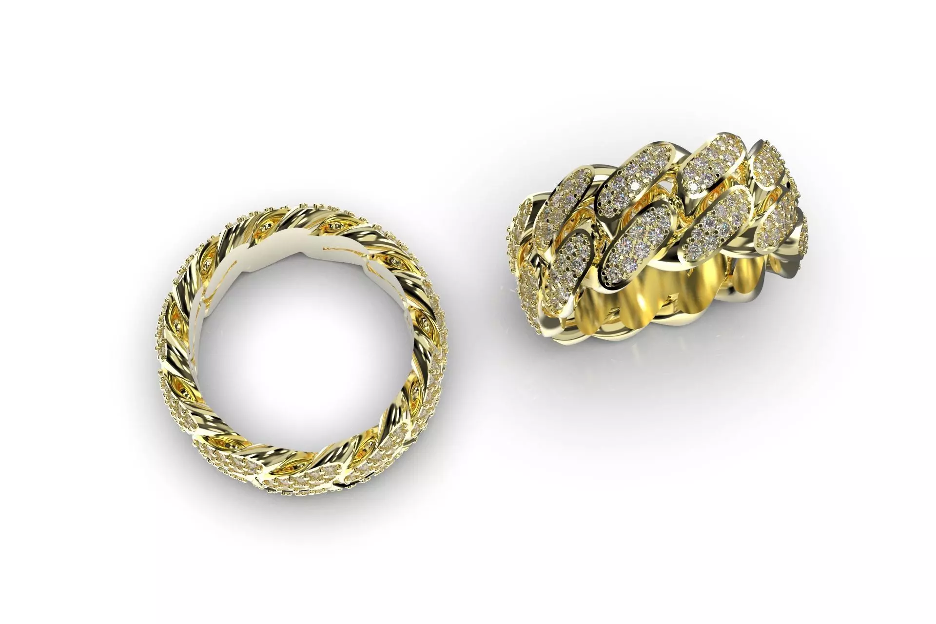 Cuban Link Ring With Stones - Size 12 3D print model_0