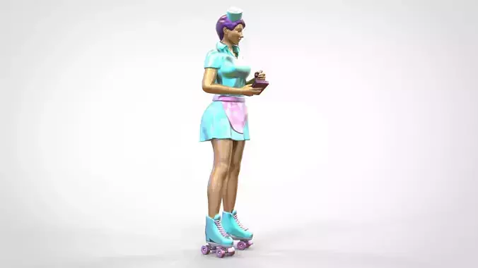 N3 old style waitress on roller skates takes order 3D print model