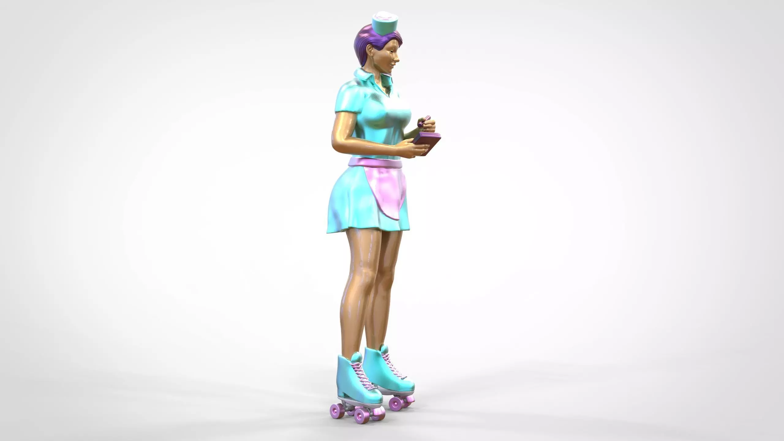 N3 old style waitress on roller skates takes order 3D print model