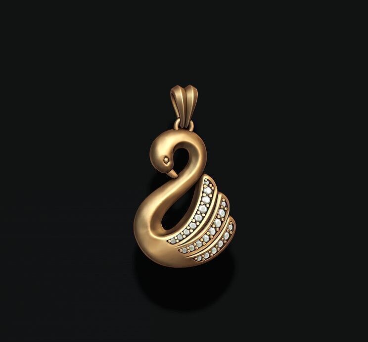 Swan pendant with gems 3D print model_4