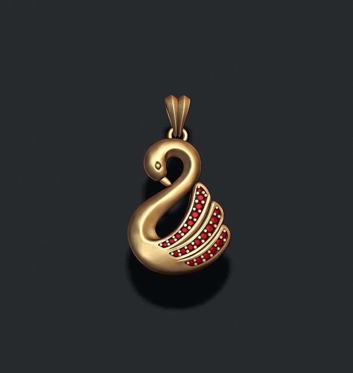 Swan pendant with gems 3D print model_1