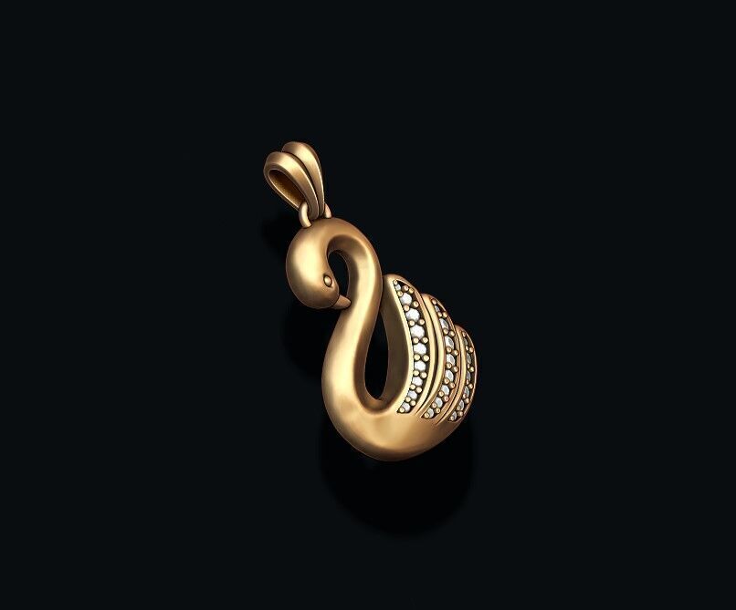Swan pendant with gems 3D print model_2