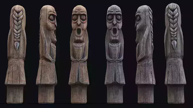 Totem wood 4 pbr 4k Low-poly 3D model