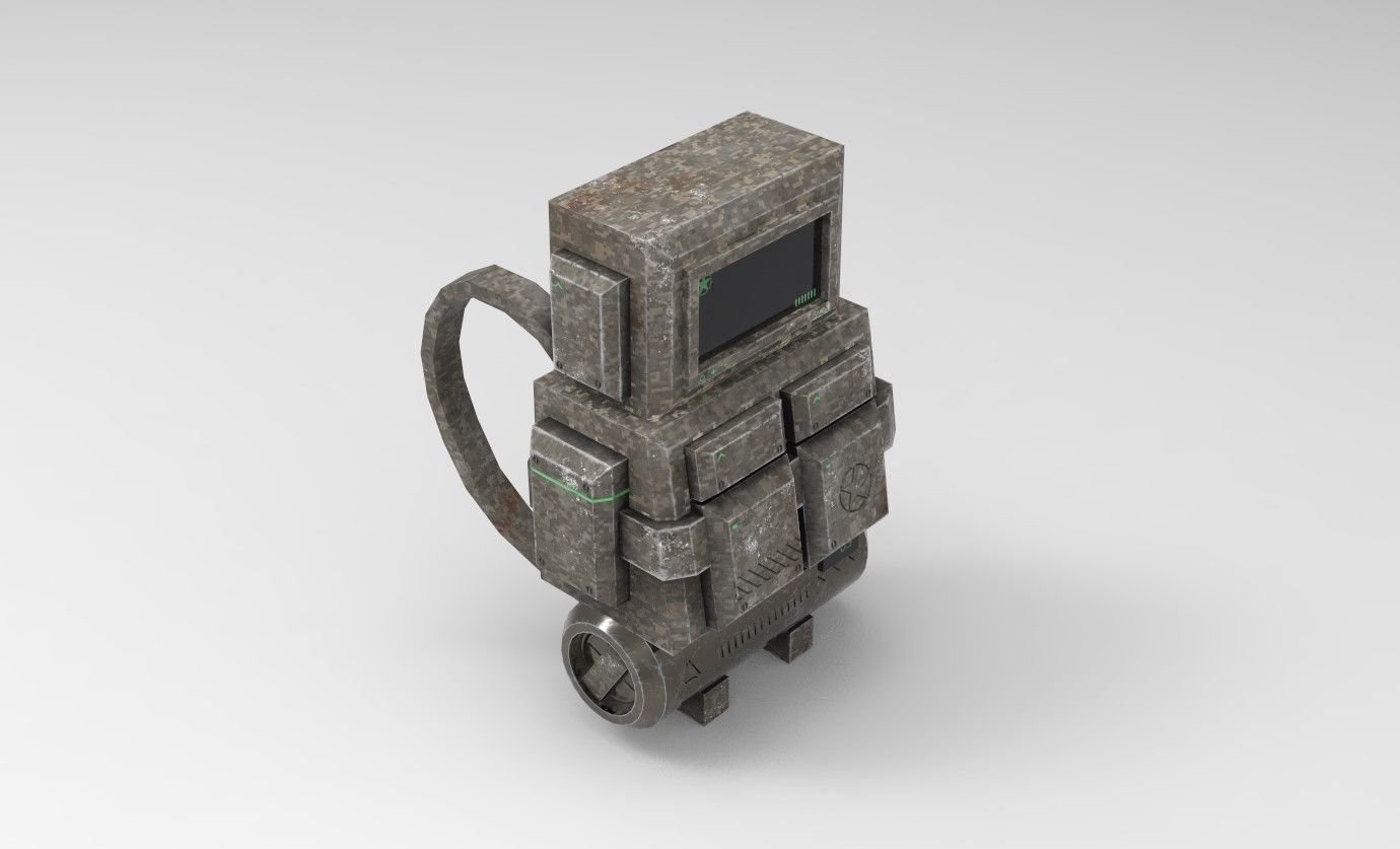 Sci-Fi Military Backpack - Character Design - Camouflage Low-poly 3D model_6