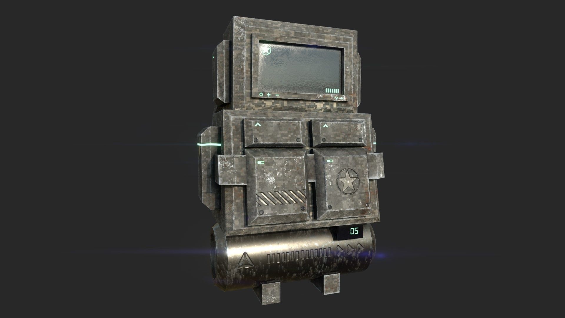 Sci-Fi Military Backpack - Character Design - Camouflage Low-poly 3D model_2