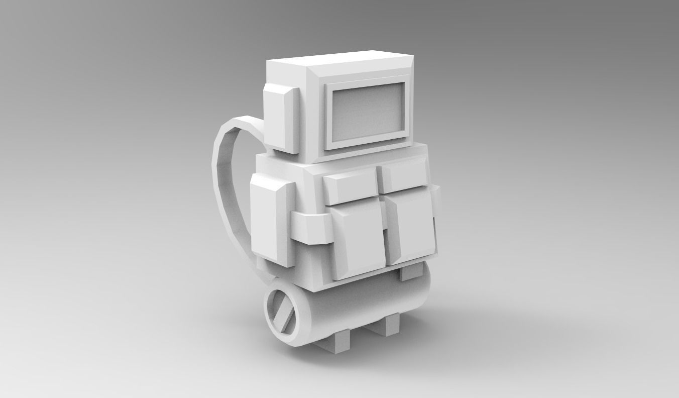 Sci-Fi Military Backpack - Character Design - Camouflage Low-poly 3D model_10