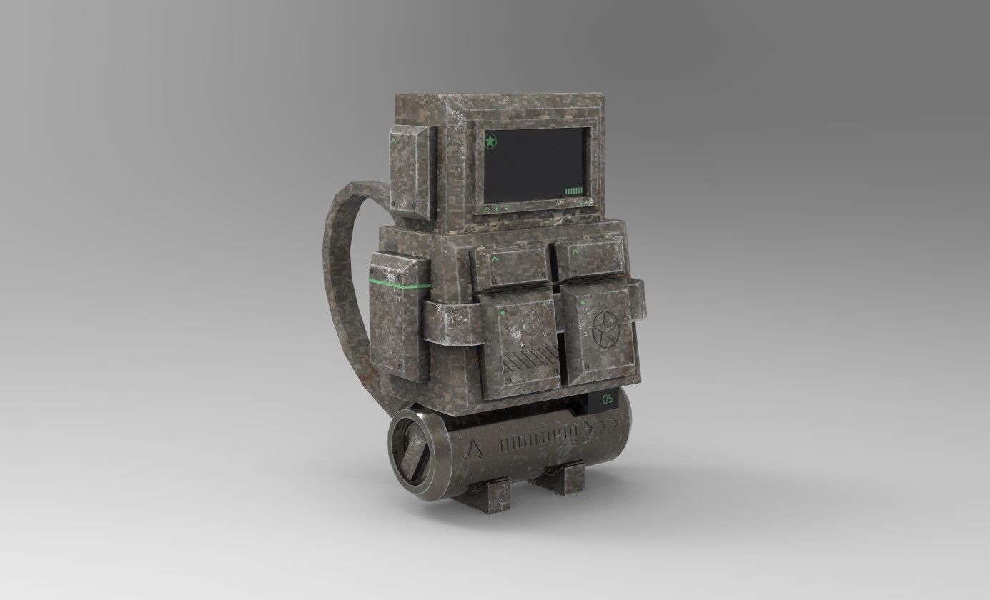 Sci-Fi Military Backpack - Character Design - Camouflage Low-poly 3D model_4