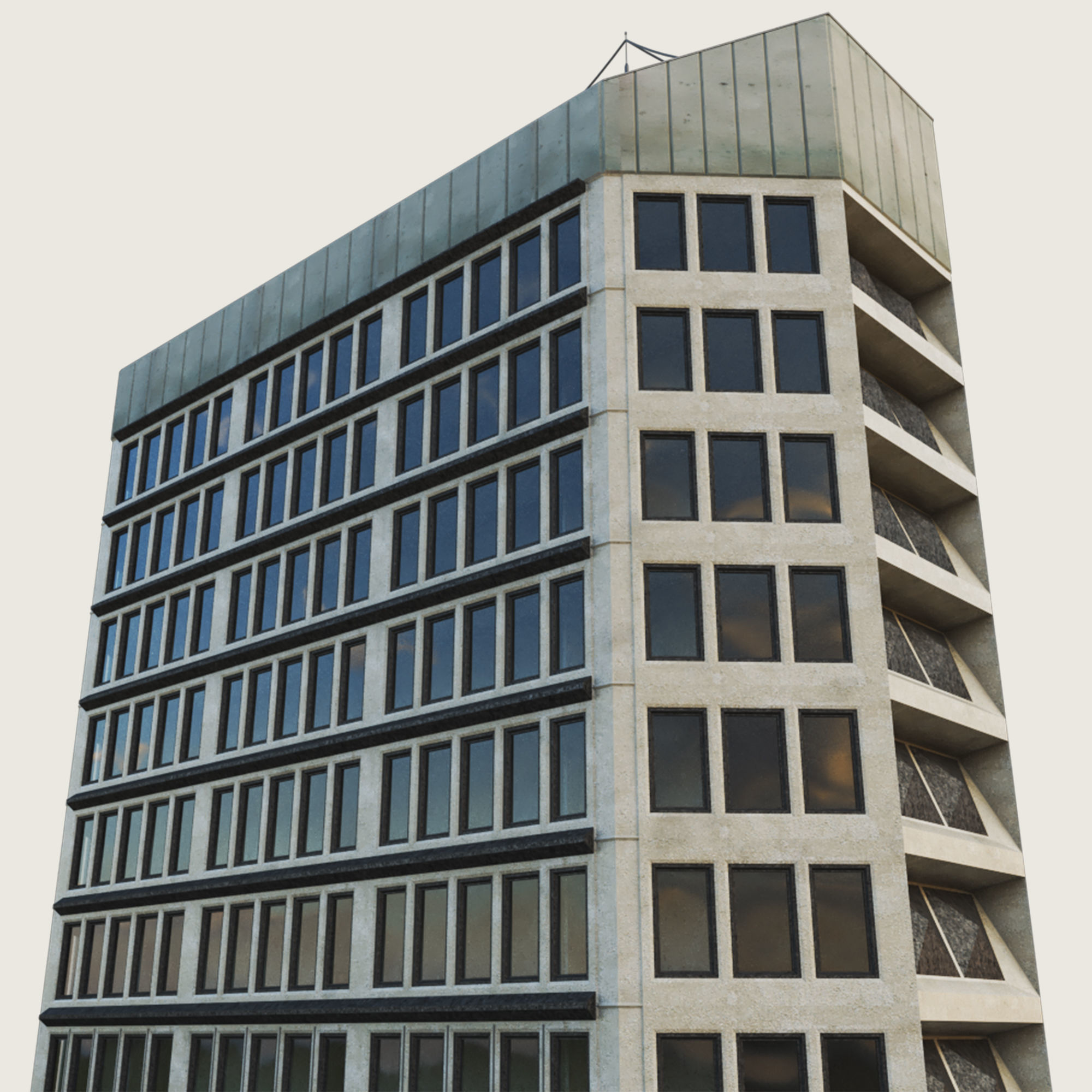 Building Skyscraper City Town Downtown Office Space Work Street Low-poly 3D model_4