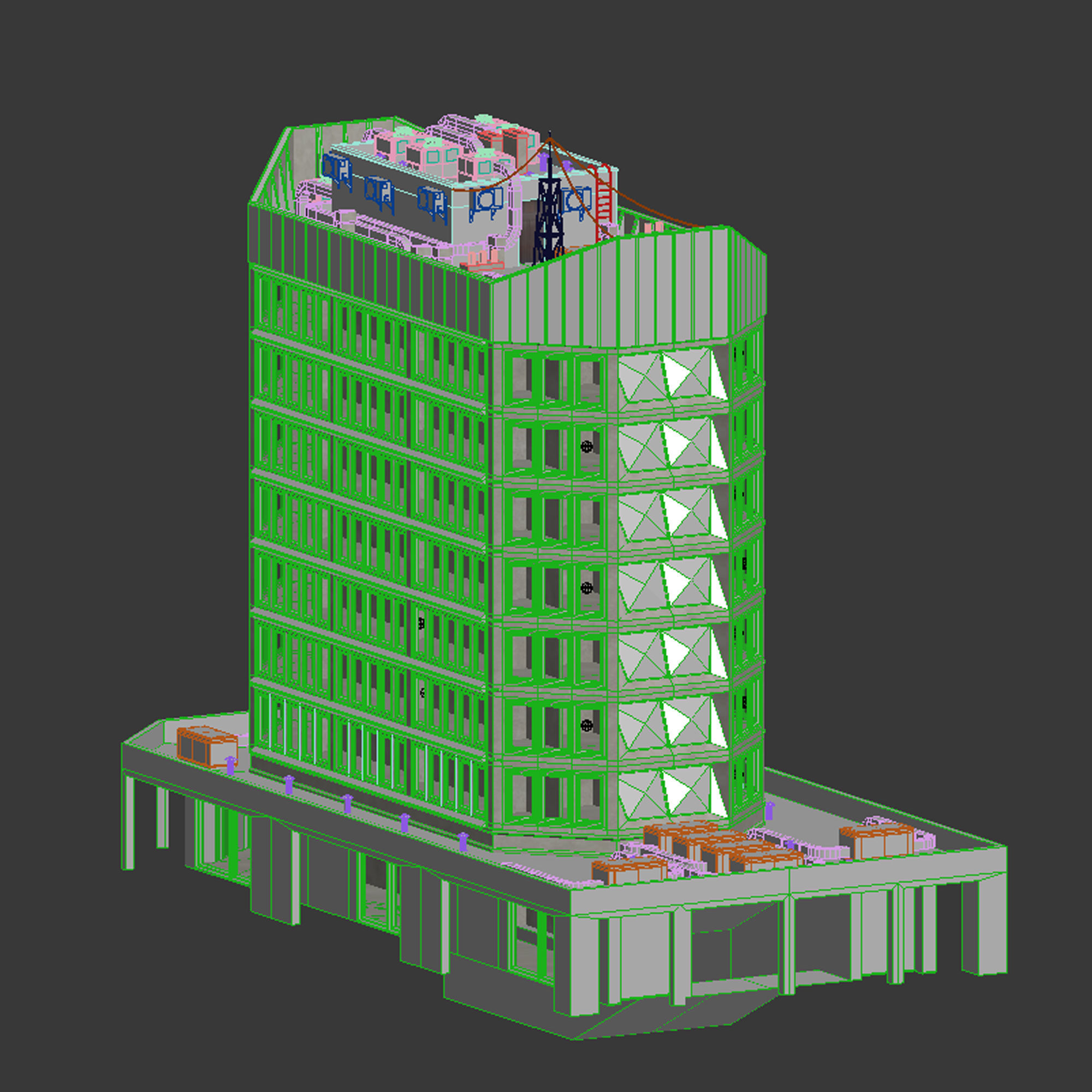Building Skyscraper City Town Downtown Office Space Work Street Low-poly 3D model_8