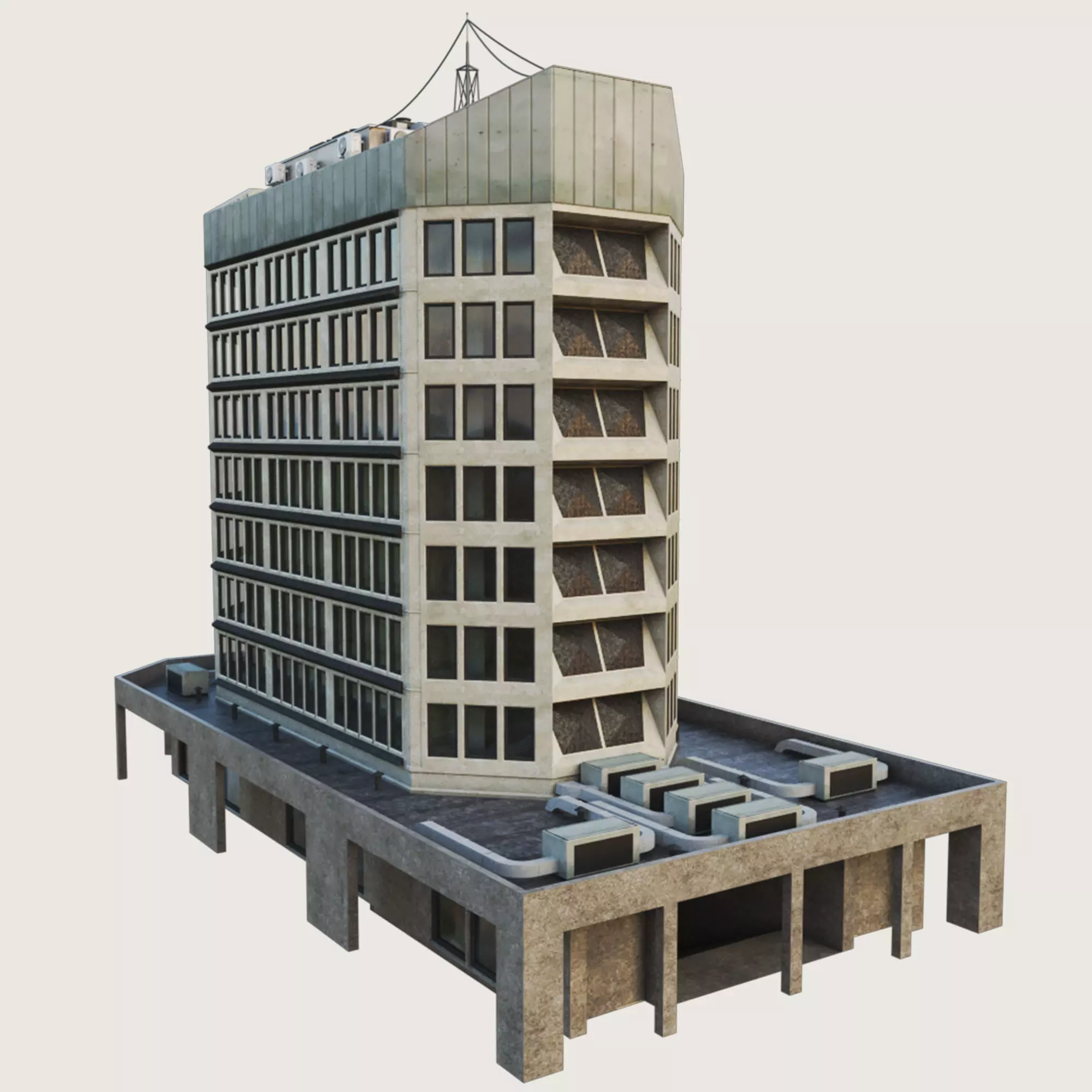 Building Skyscraper City Town Downtown Office Space Work Street Low-poly 3D model_0