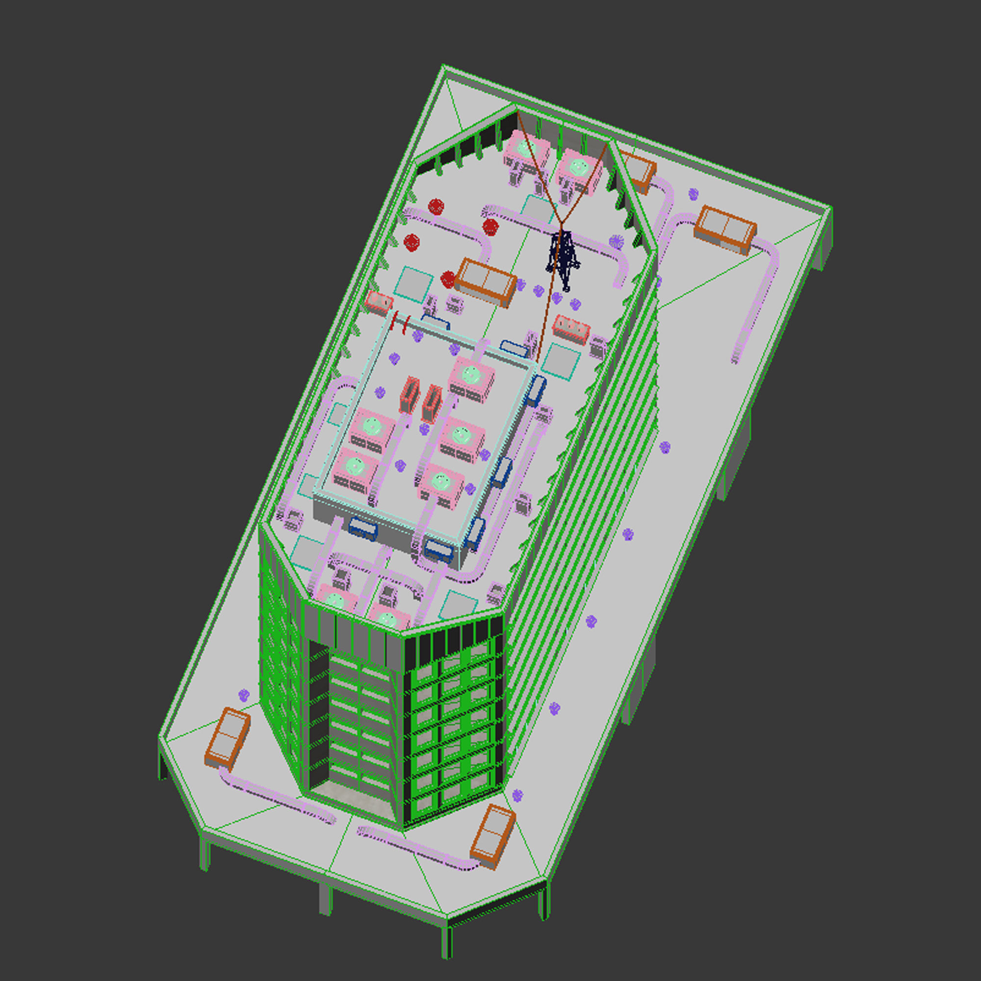 Building Skyscraper City Town Downtown Office Space Work Street Low-poly 3D model_7