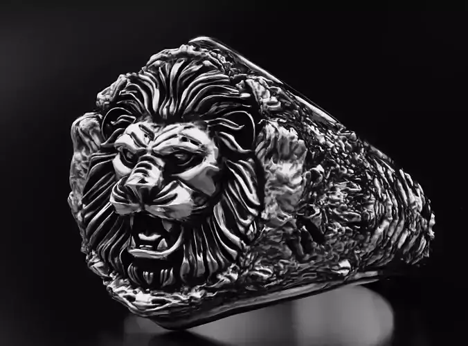 Male ring lion in the rocks 614 3D print model