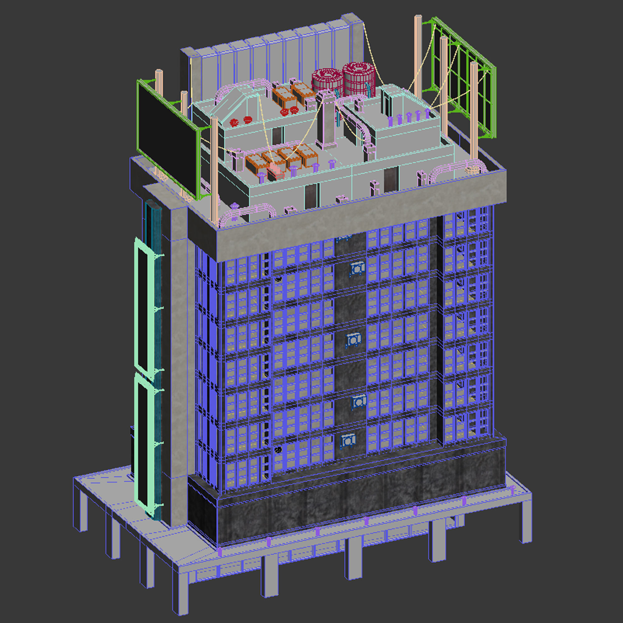 Building Skyscraper City Town Downtown Office Space Work Street Low-poly 3D model_8