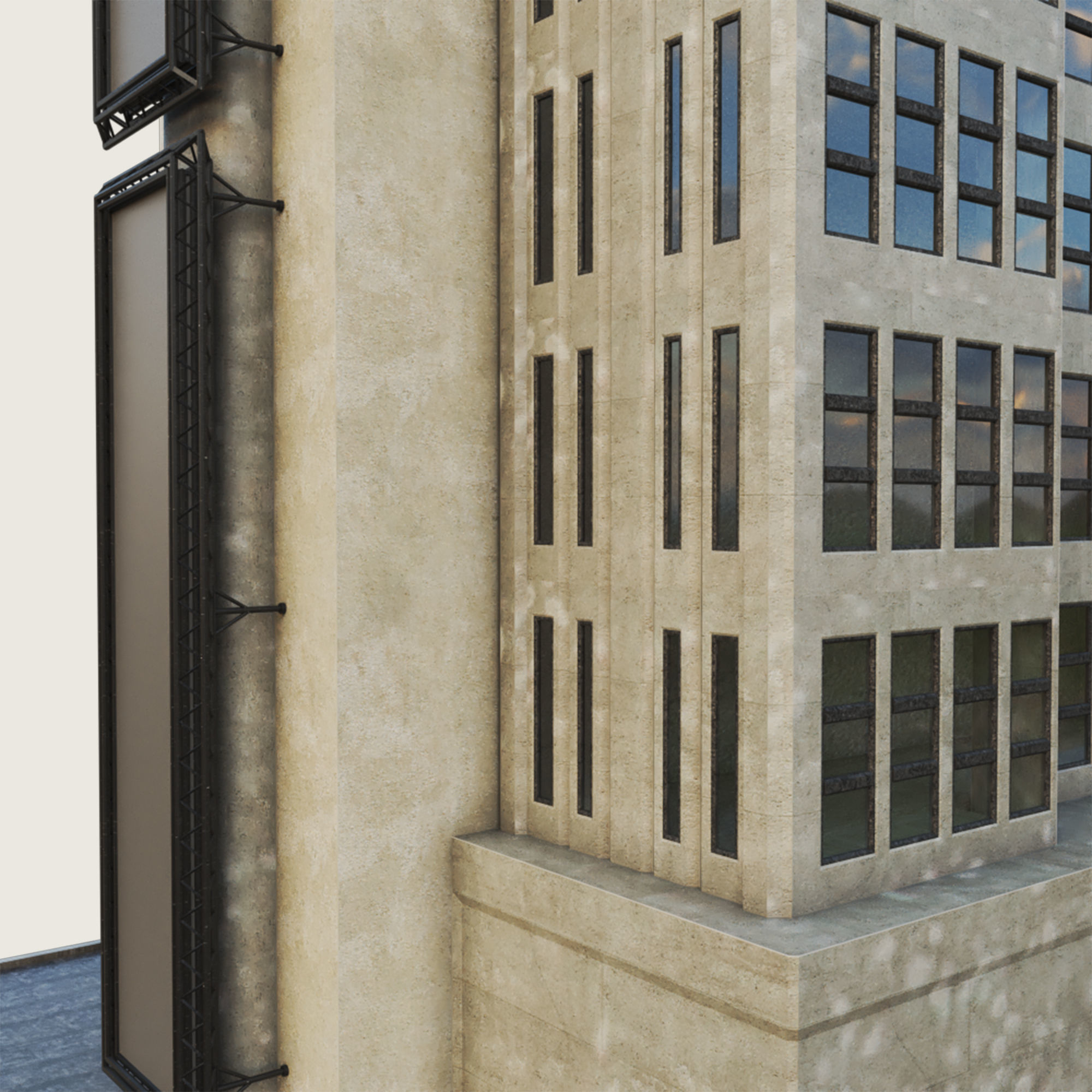 Building Skyscraper City Town Downtown Office Space Work Street Low-poly 3D model_6