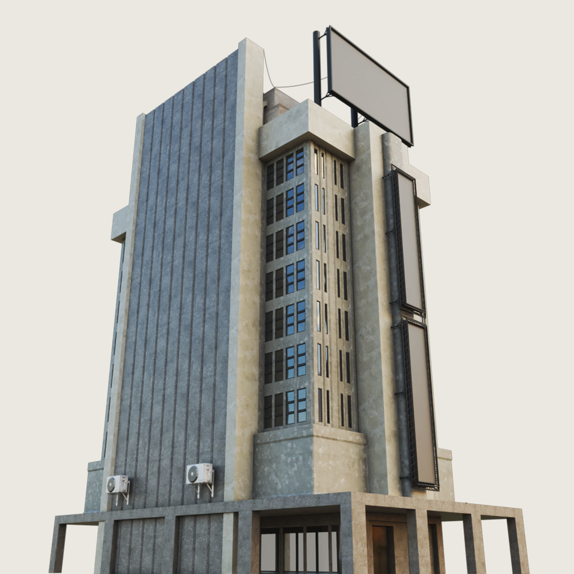 Building Skyscraper City Town Downtown Office Space Work Street Low-poly 3D model_4