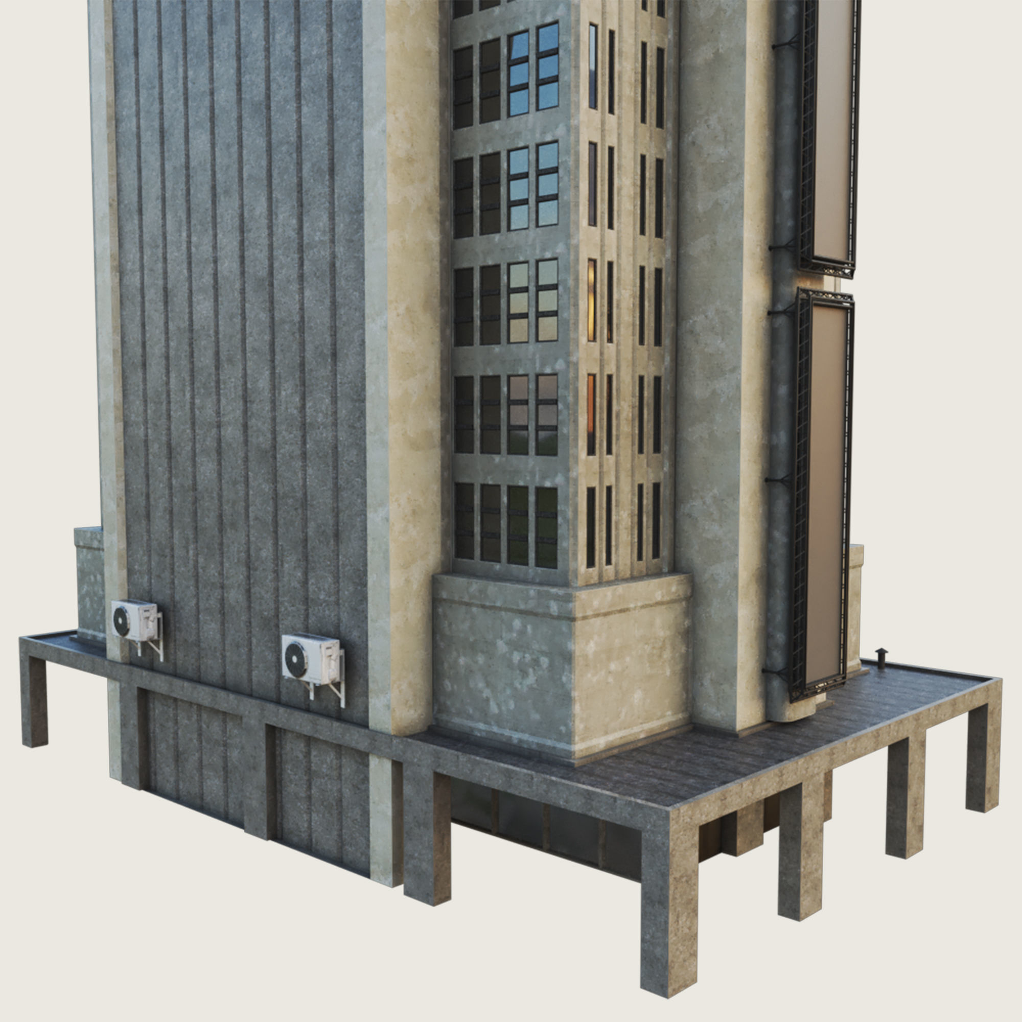 Building Skyscraper City Town Downtown Office Space Work Street Low-poly 3D model_5