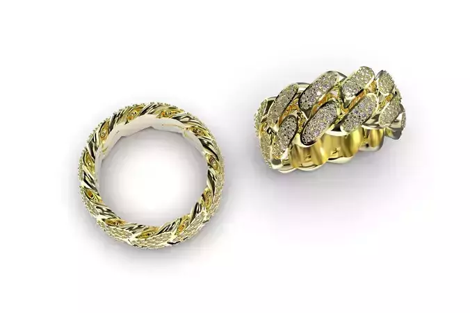 Cuban Link Ring With Stones - Size 8