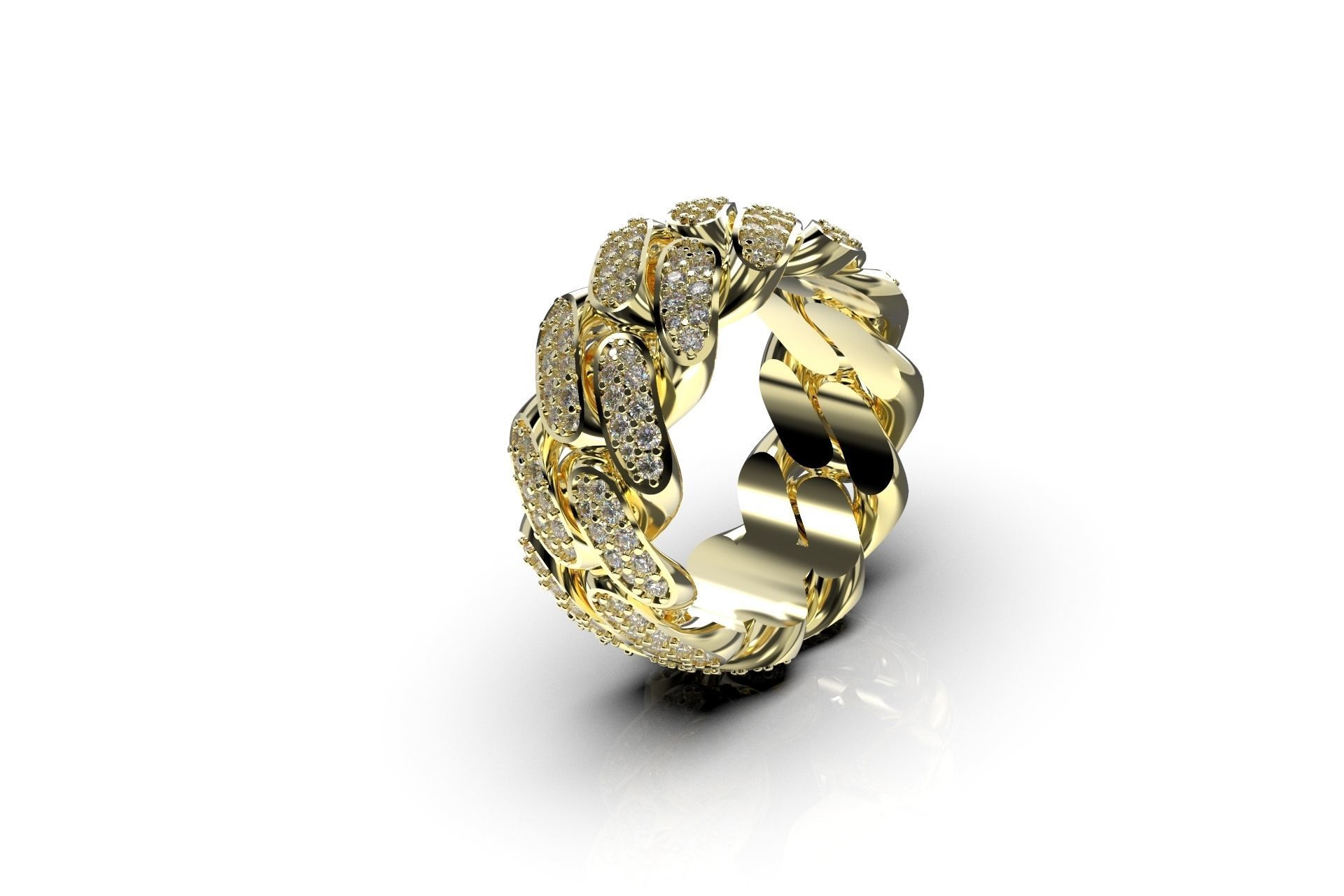 Cuban Link Ring With Stones - Size 8 3D print model_2
