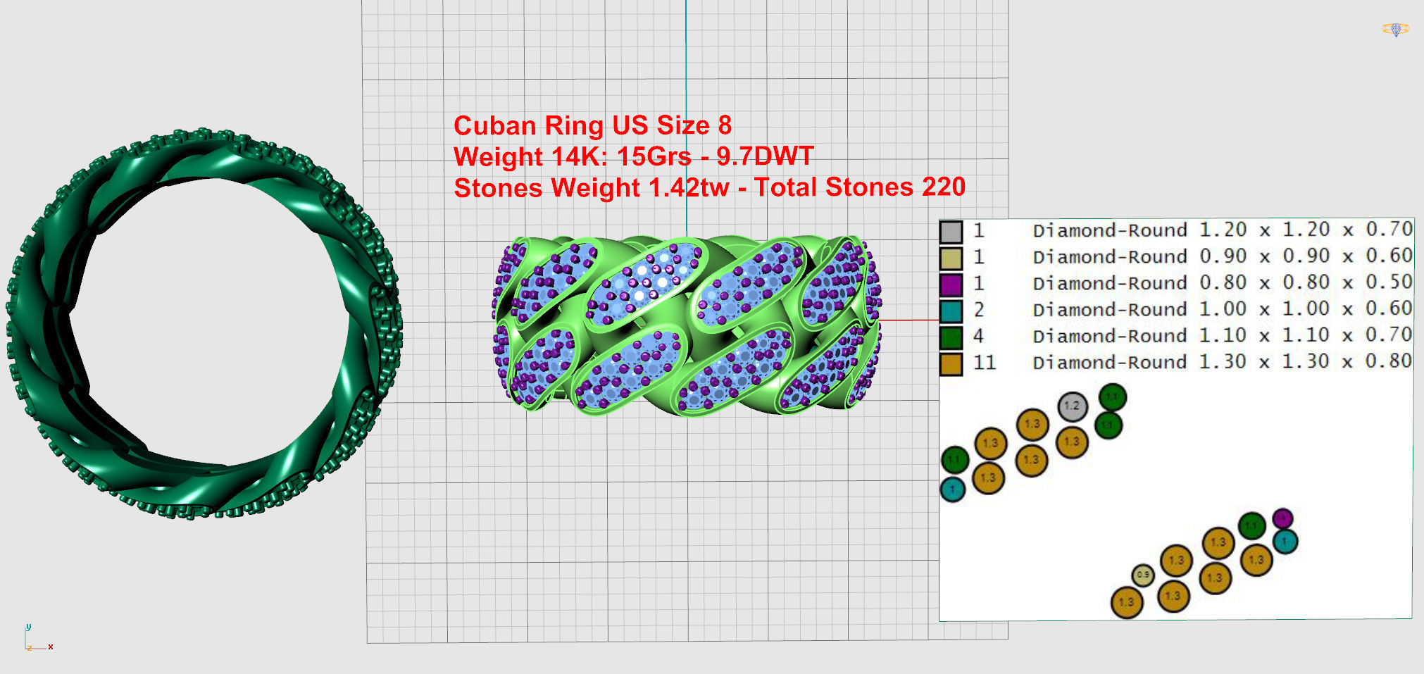 Cuban Link Ring With Stones - Size 8 3D print model_6