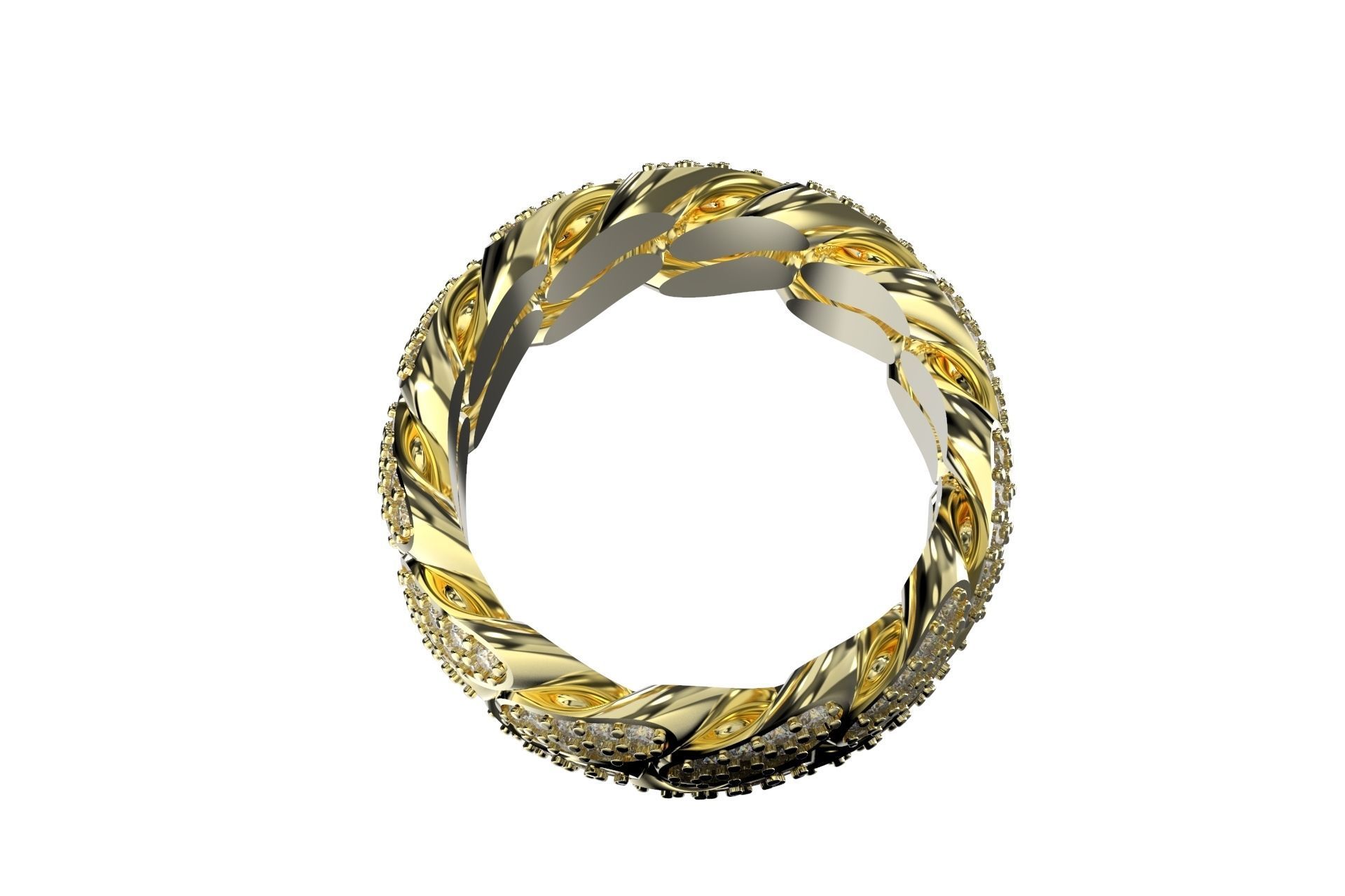 Cuban Link Ring With Stones - Size 8 3D print model_5