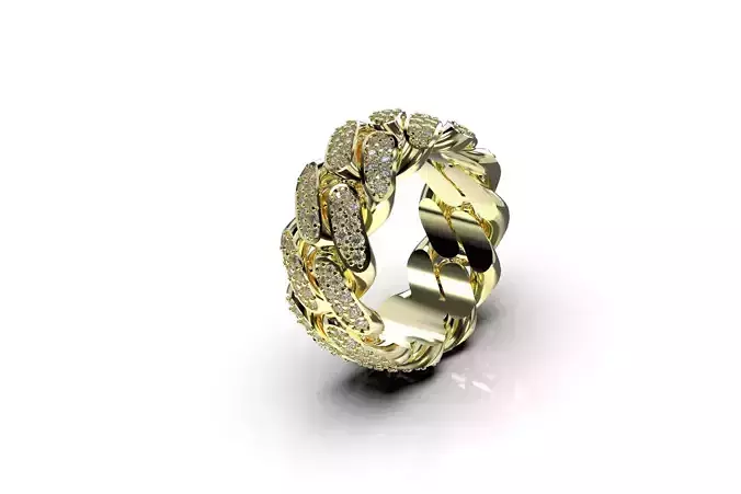 Cuban Link Ring With Stones - Size 10