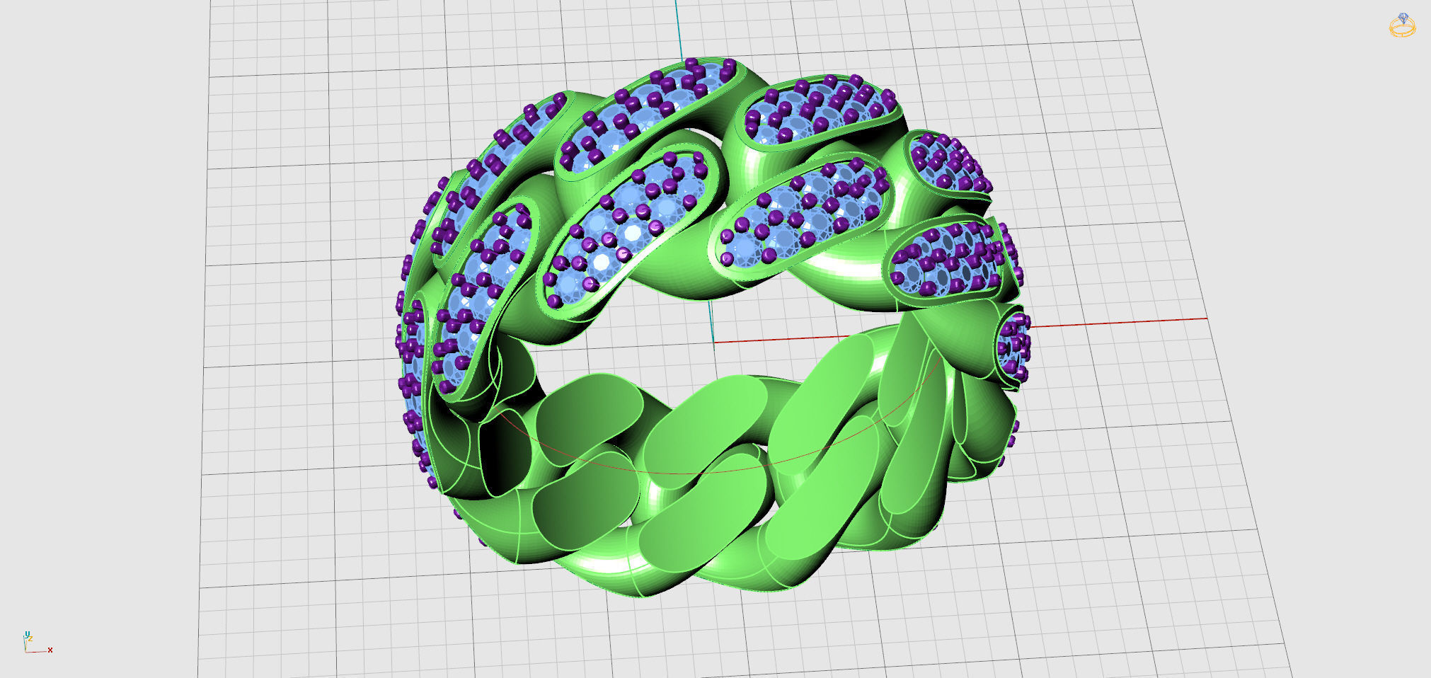 Cuban Link Ring With Stones - Size 10 3D print model_11