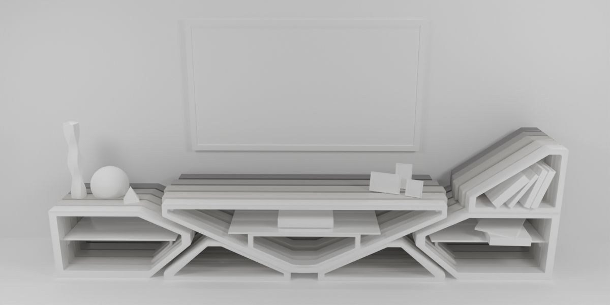 Modular TV and media stand 3D model_1