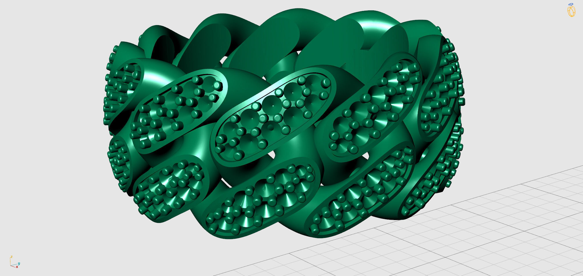 Cuban Link Ring With Stones - Size 11 3D print model_9