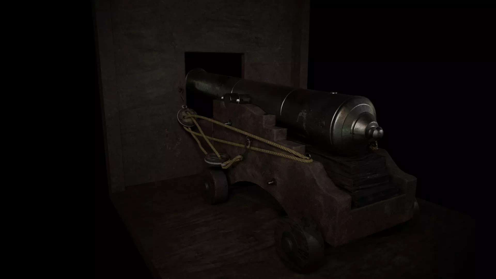 Old Iron Cannon Low-poly 3D model_0