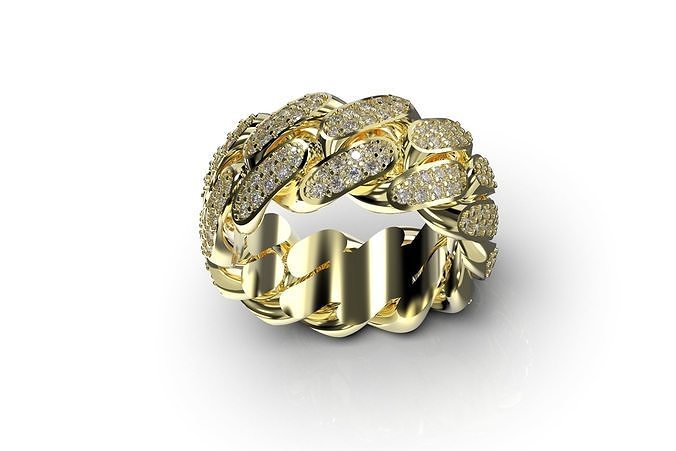Cuban Link Ring With Stones - Size 13 3D print model