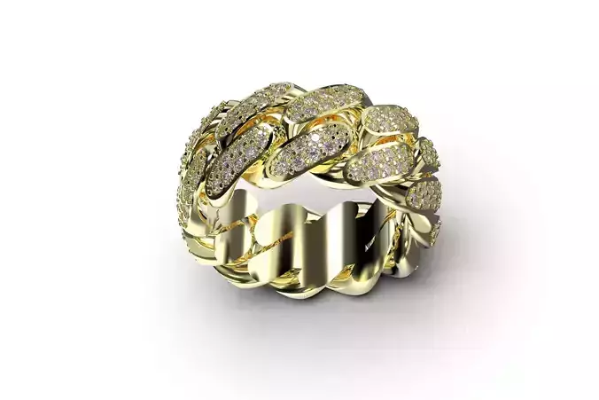 Cuban Link Ring With Stones - Size 13