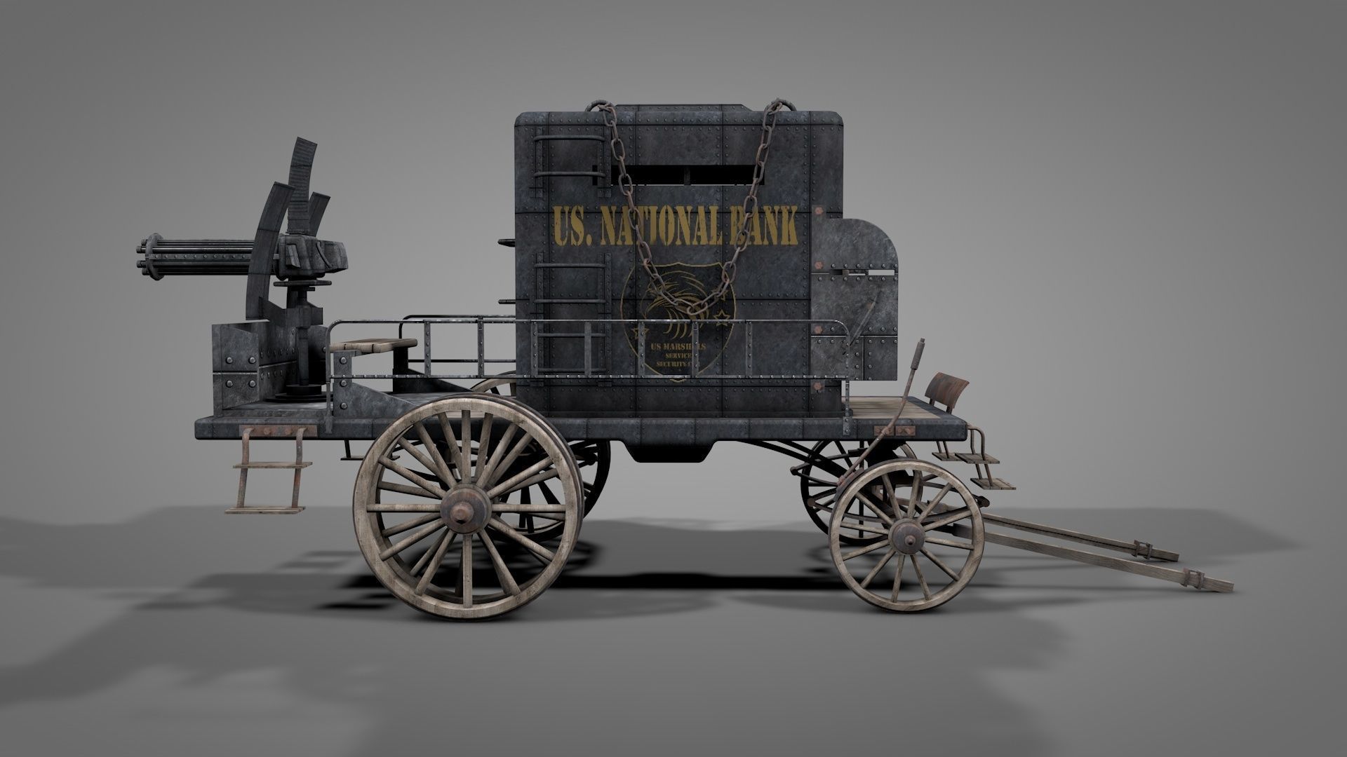 Old West Armored Safe Wagon 3D model_2