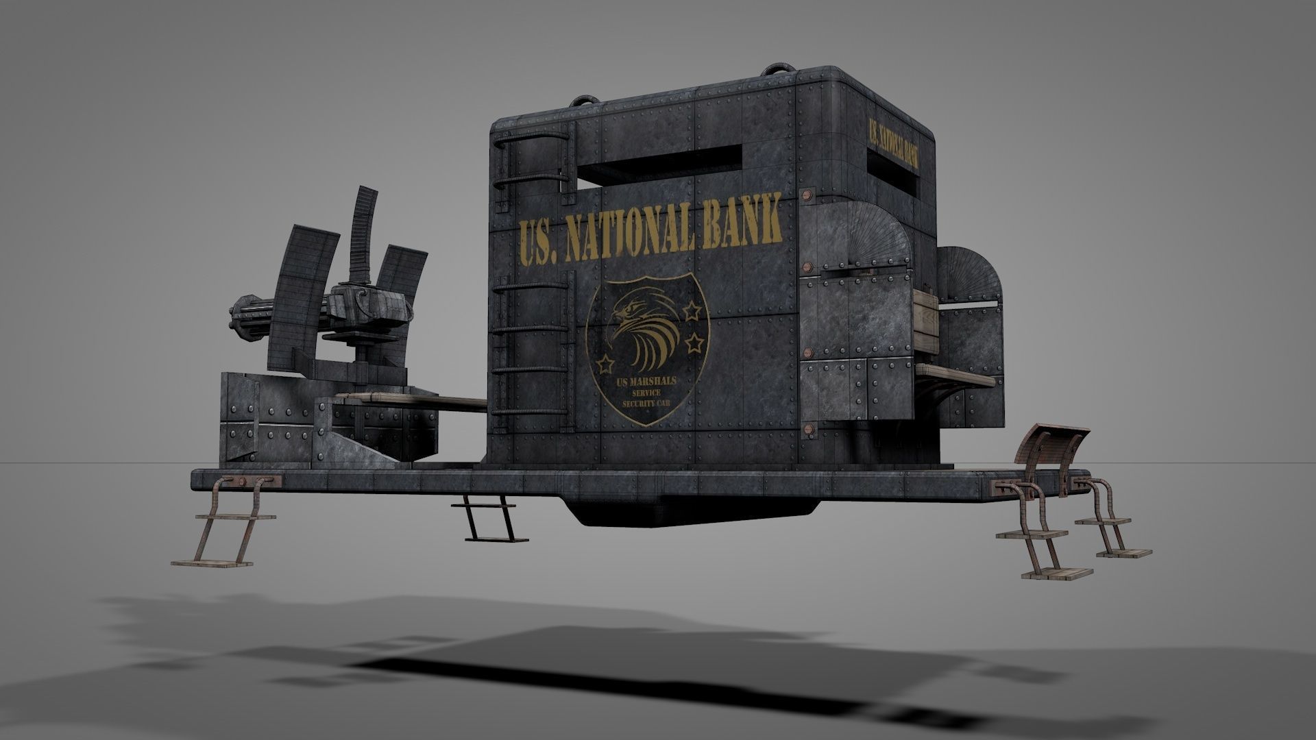 Old West Armored Safe Wagon 3D model_15