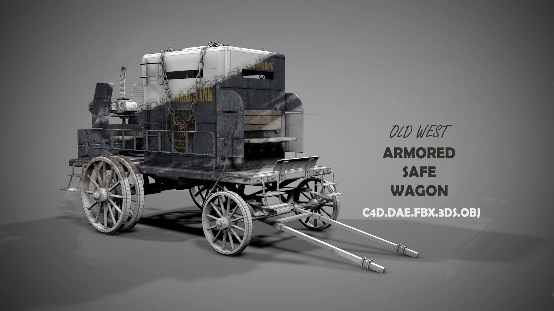 Old West Armored Safe Wagon 3D model_1