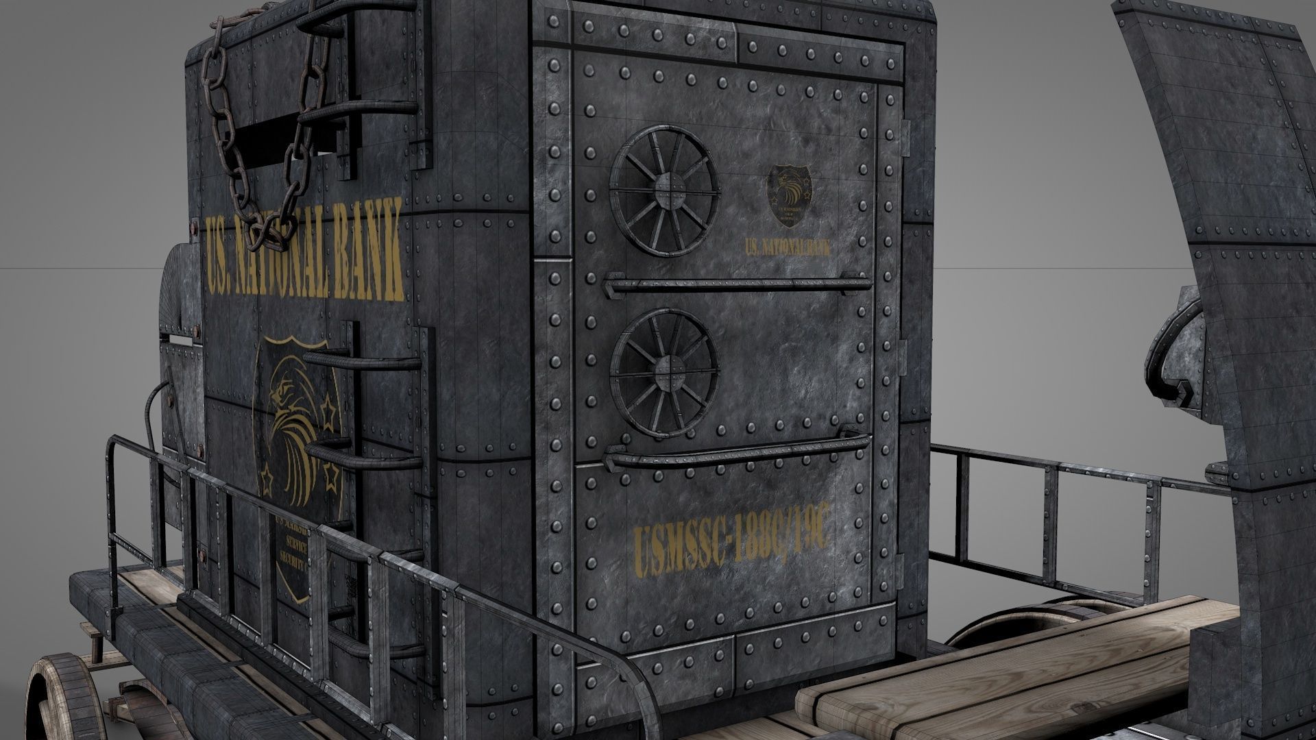 Old West Armored Safe Wagon 3D model_10