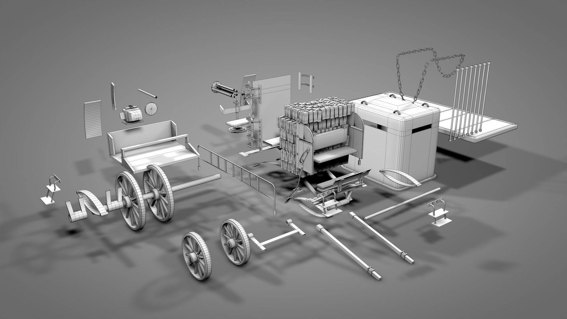 Old West Armored Safe Wagon 3D model_23