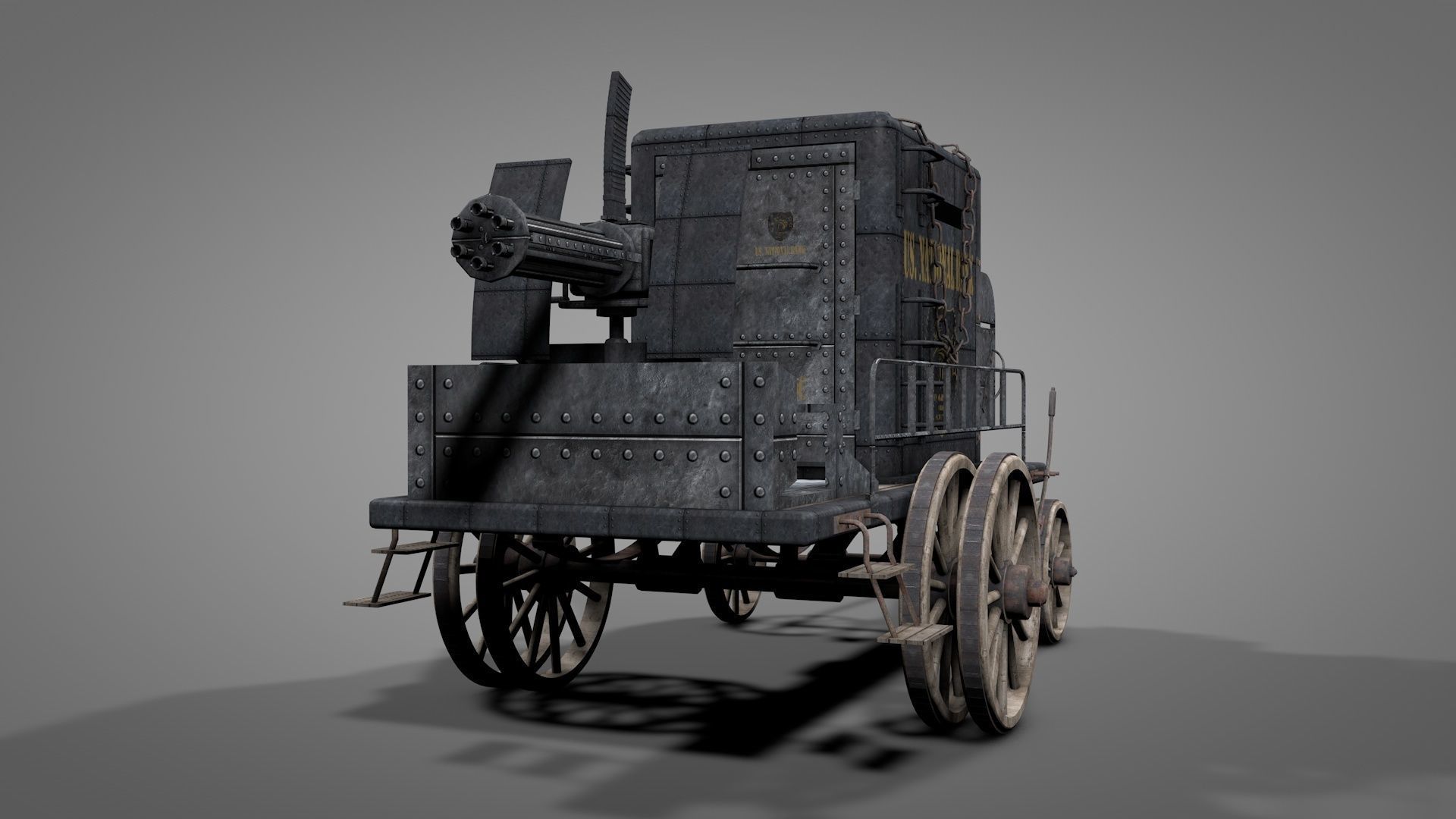 Old West Armored Safe Wagon 3D model_4