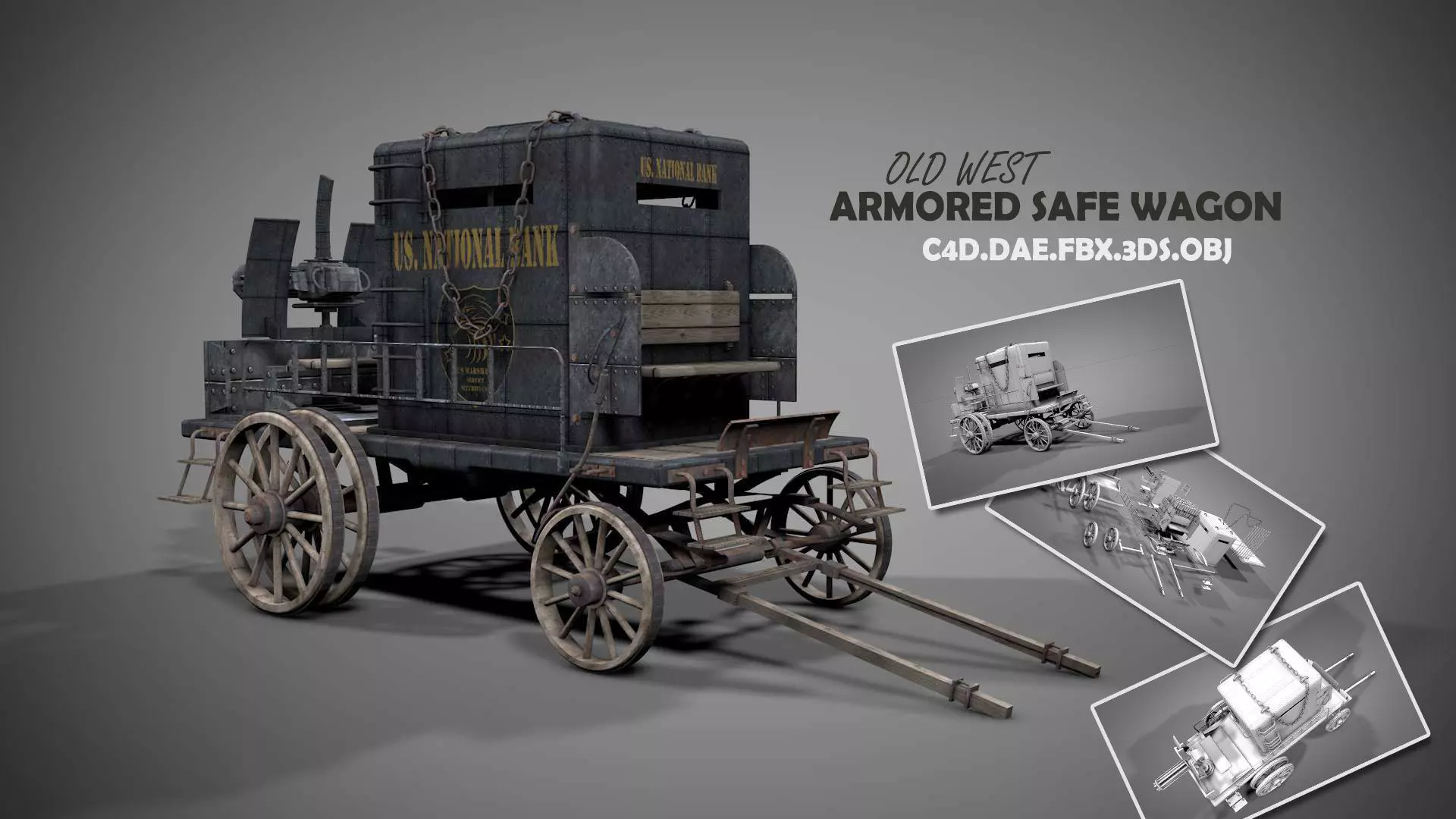 Old West Armored Safe Wagon 3D model_0