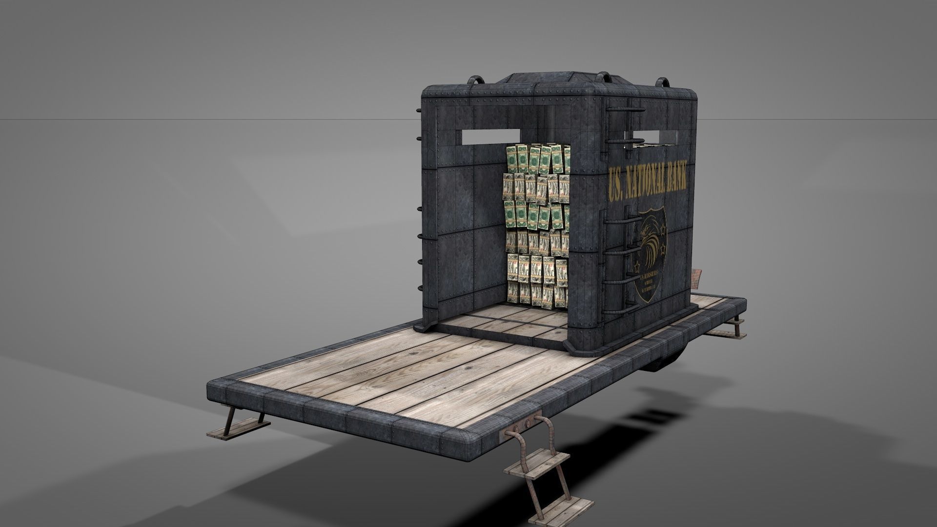 Old West Armored Safe Wagon 3D model_16