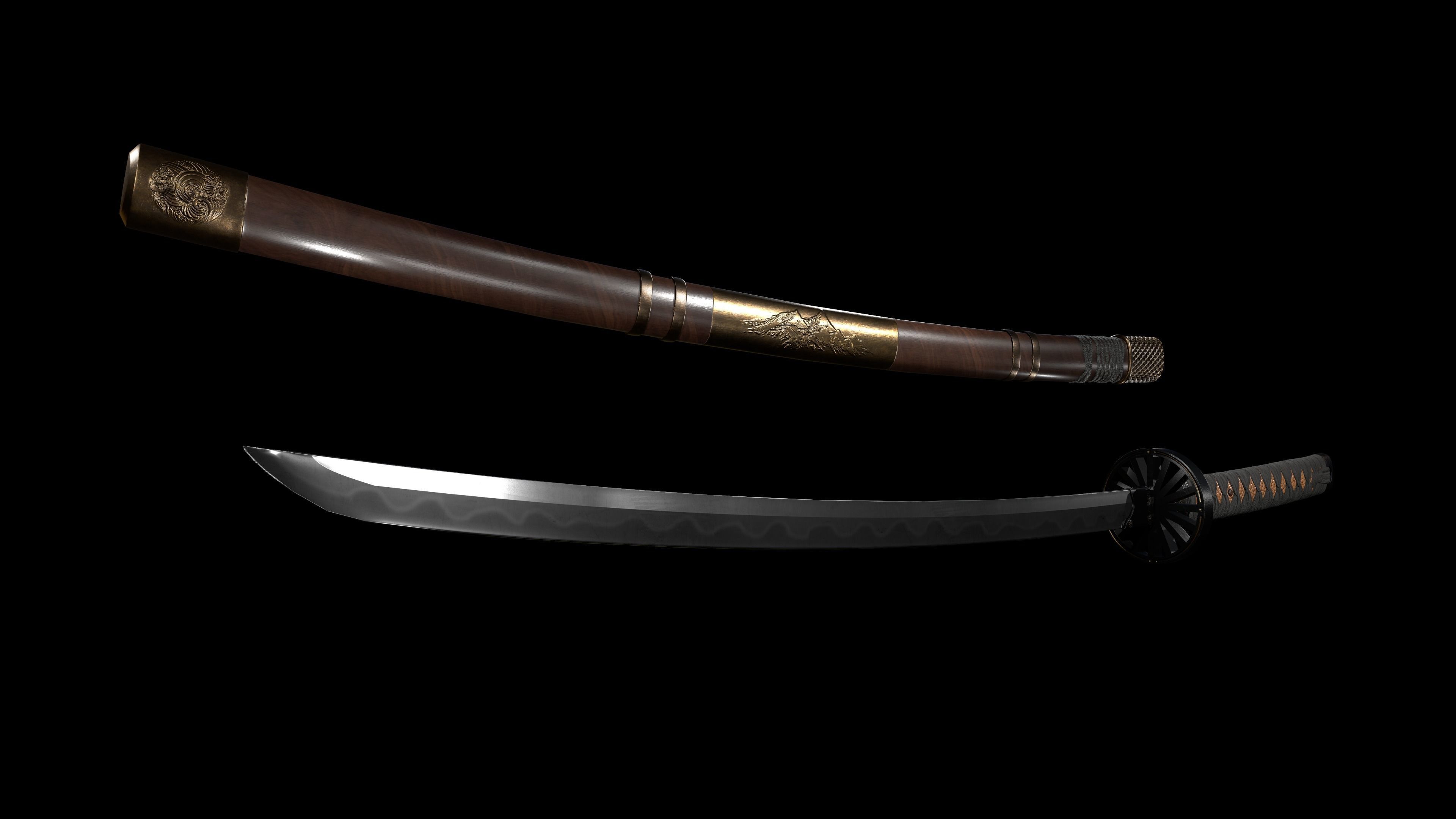 Samurai Katana V2 Low-poly 3D model_4