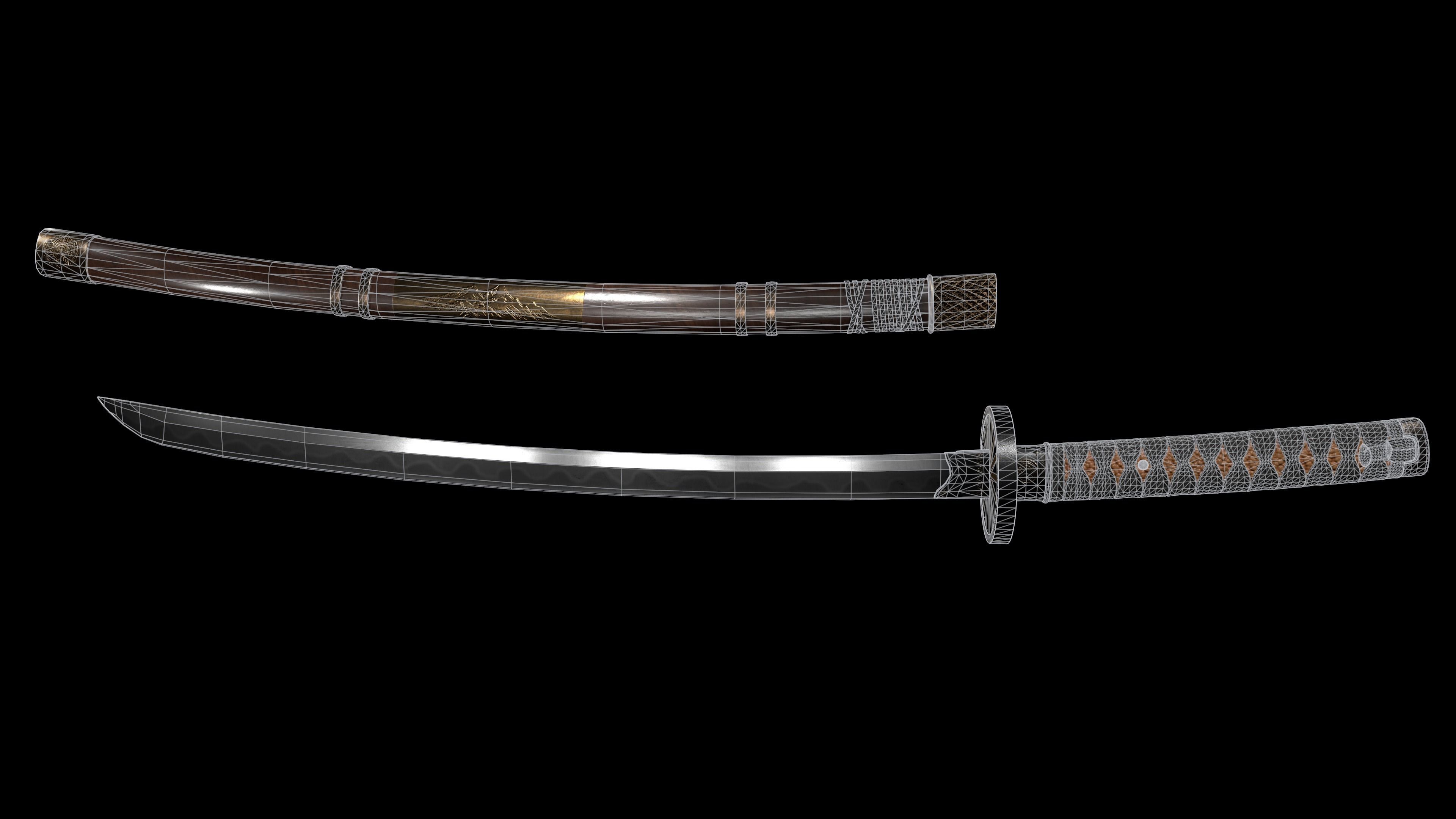 Samurai Katana V2 Low-poly 3D model_6
