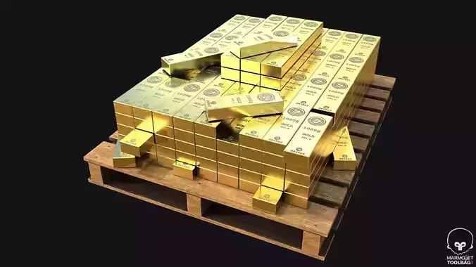 Bank Gold Bars Stack PBR Game Ready Low-poly 3D model
