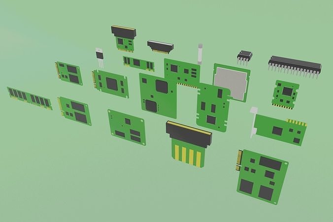 Lowpoly Electronic Components Free low-poly 3D model