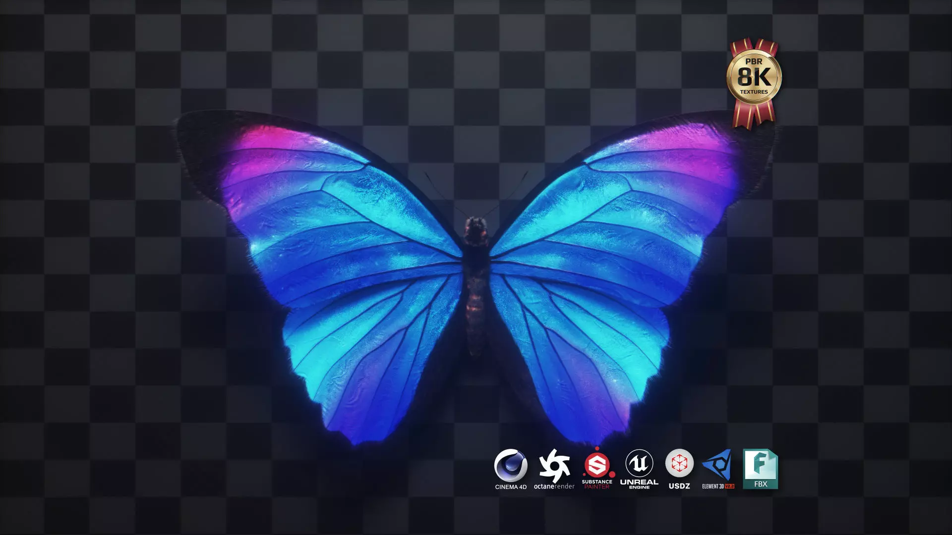 Blue Morpho Butterfly Low-poly 3D model_0