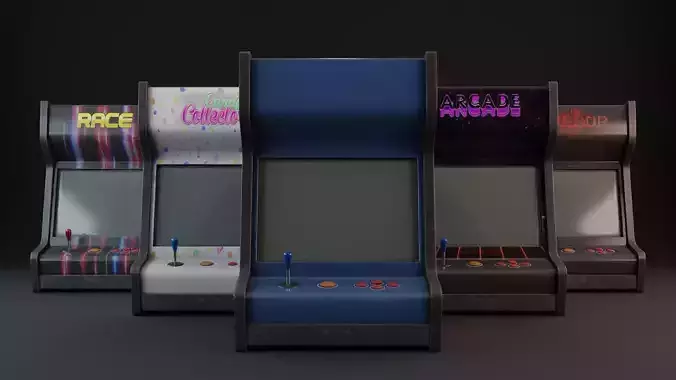 5 Arcade Machines Tabletop- Bartop - Retro Game Ready Low-poly 3D model