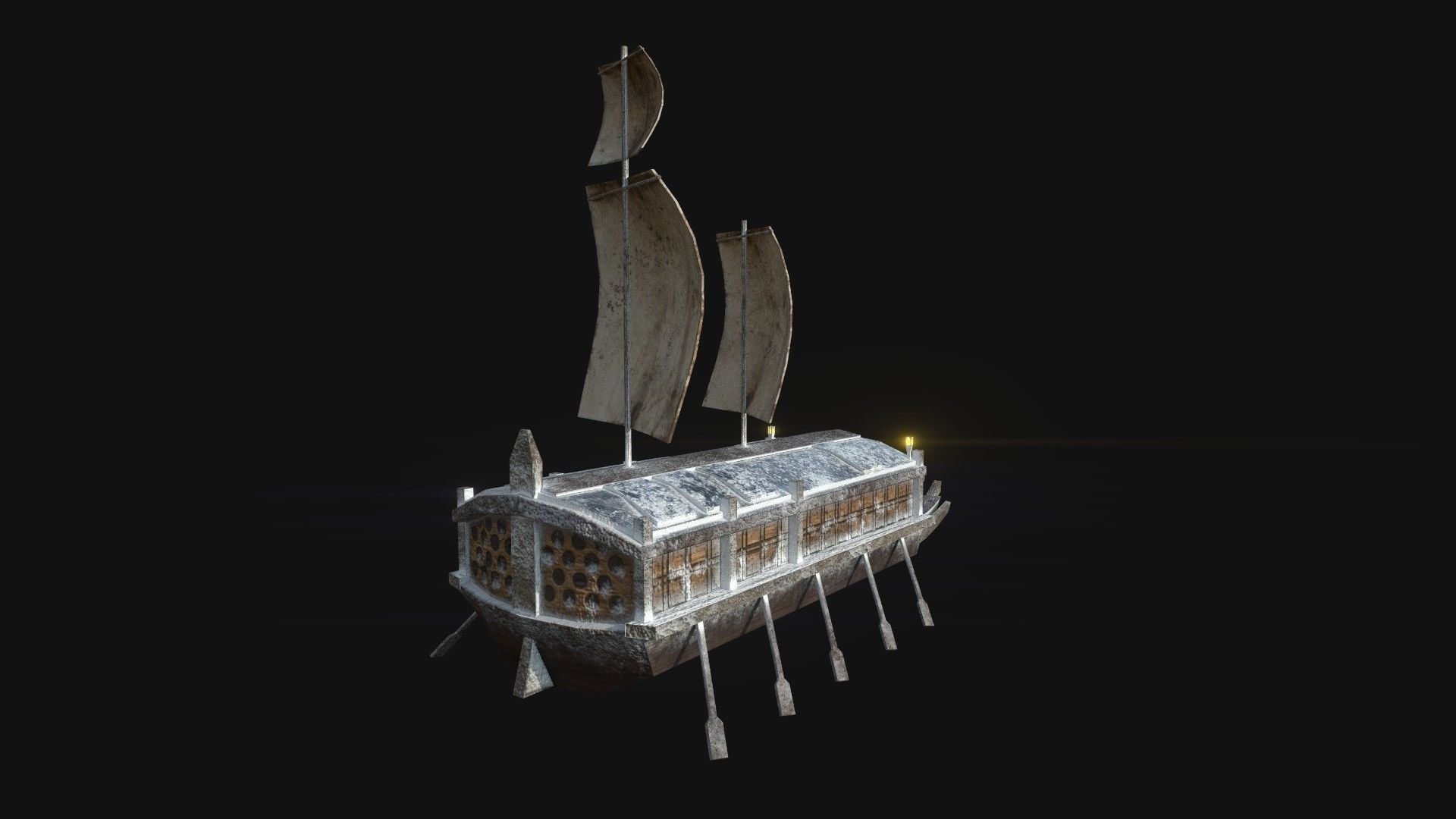 Korean Turtle Ship - Medieval Warship 03 - Snow Low-poly 3D model_6
