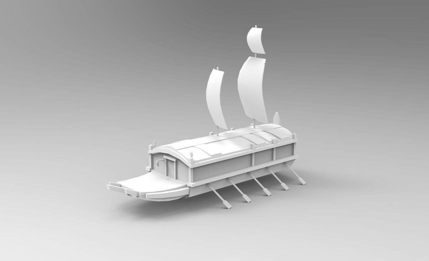 Korean Turtle Ship - Medieval Warship 03 - Snow Low-poly 3D model_7
